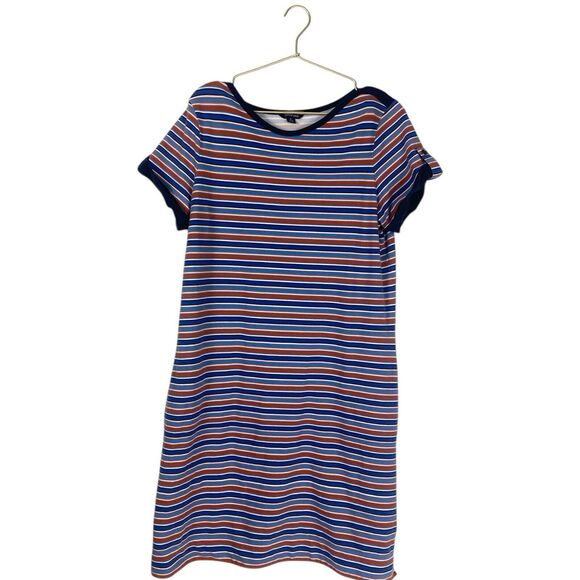 Land's End Red/Blue Striped Short Sleeve Cotton Blend‎ Dress - L (14-16) 356 - Picture 1 of 9